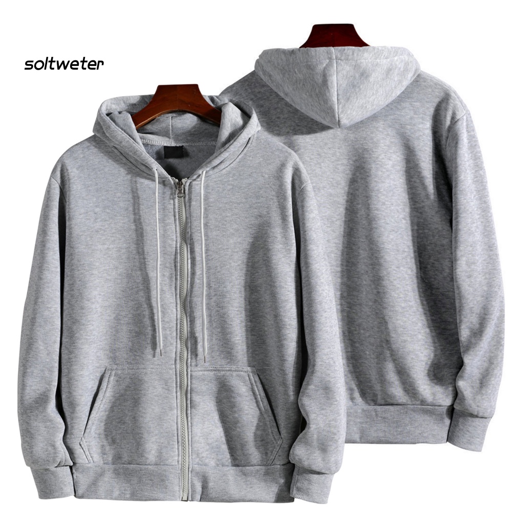 Áo Khoác Hoodie Mùa Đông Tay Dài Lót Lông Màu Sắc Trơn Có Khóa Kéo Cho Nam Và Nữ