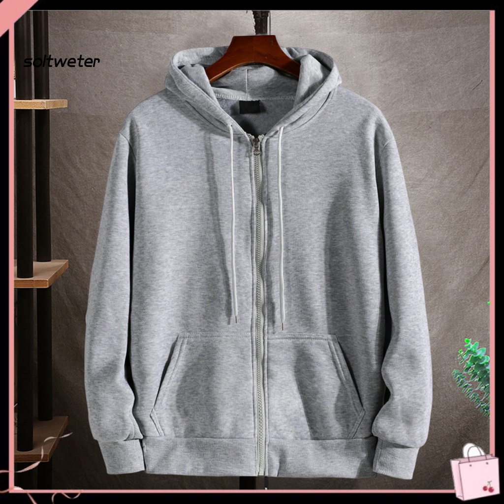 Áo Khoác Hoodie Mùa Đông Tay Dài Lót Lông Màu Sắc Trơn Có Khóa Kéo Cho Nam Và Nữ