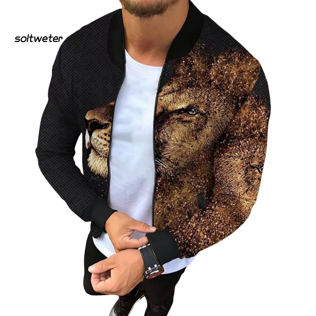 Áo Khoác Gió Cổ Đứng Dáng Rộng Có Khóa Kéo In Họa Tiết Kỹ Thuật Số Phong Cách Đường Phố Mùa Thu Cho Nam