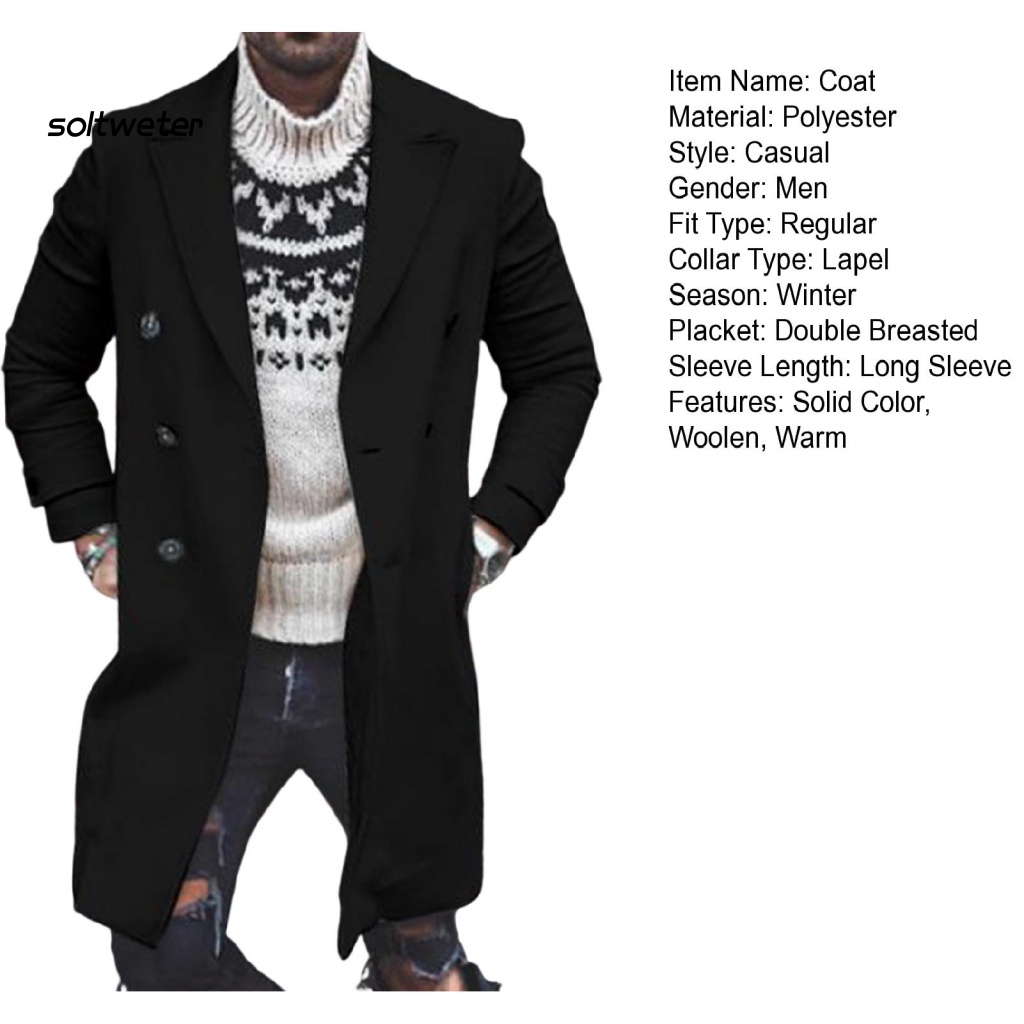 St Áo Khoác Cardigan Len Hai Hàng Nút Cài Màu Trơn Cổ Bẻ Dài Trung Bình Chống Gió Mùa Đông Đường Phố Cho Nam