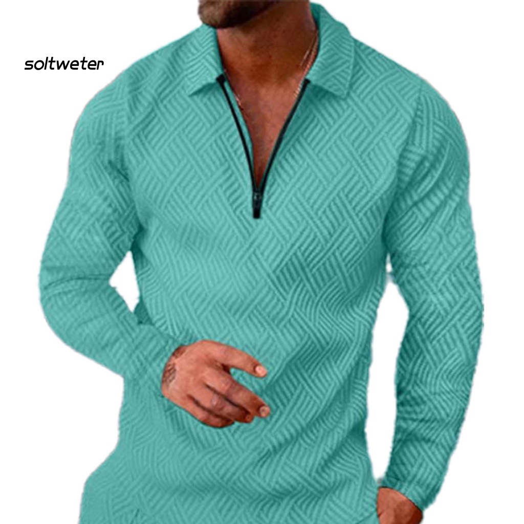 Bộ Áo Cổ Bẻ In Họa Tiết Hình Học Phối Khóa Kéo + Quần Dài Thời Trang Đường Phố Mùa Thu Cho Nam