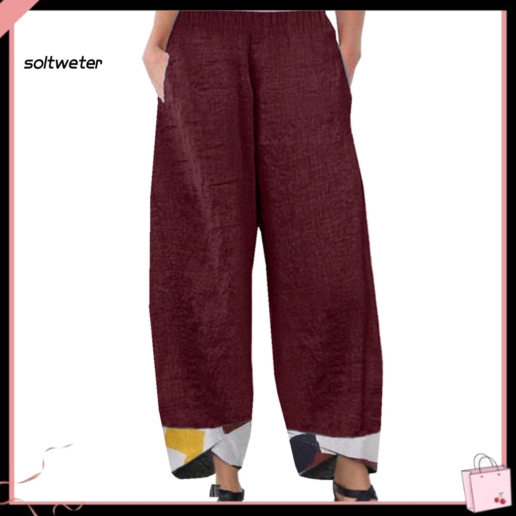 Quần ống rộng Dáng Suông Lưng Thun Co Giãn Phối Túi In Họa Tiết Thời Trang Đường Phố Cho Nữ