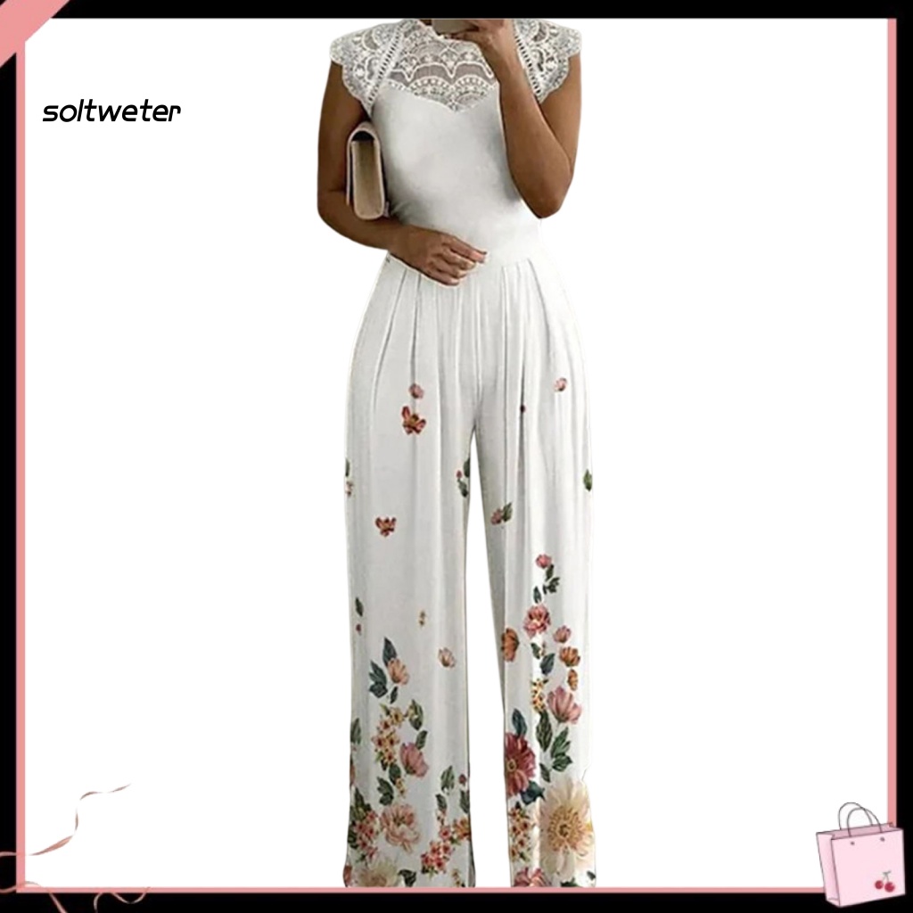 Áo liền quần Sát Nách Vải Mềm Phối Ren Hoa Thời Trang Mùa Hè Cho Nữ