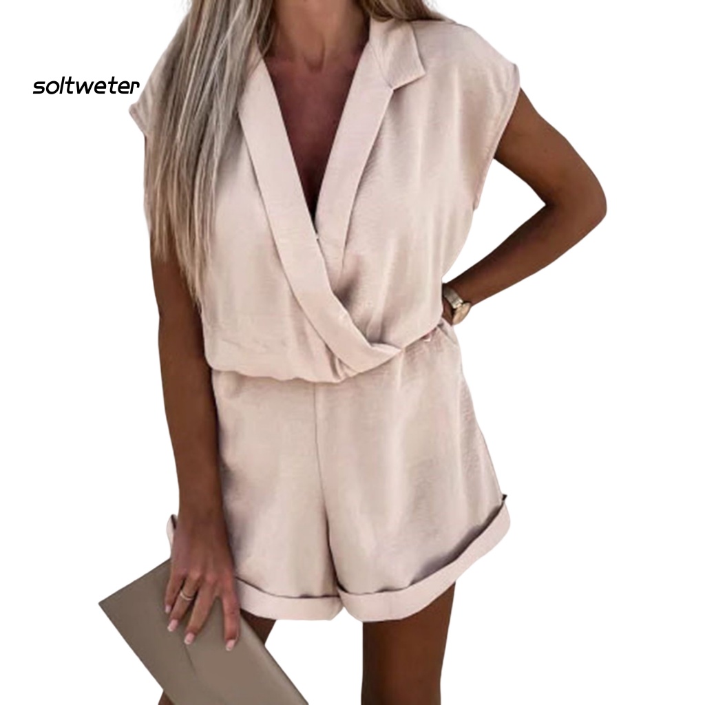 Áo liền quần Sát Nách Cổ Chữ V Dáng Rộng Màu Sắc Ngọt Ngào Thời Trang Mùa Hè Cho Nữ