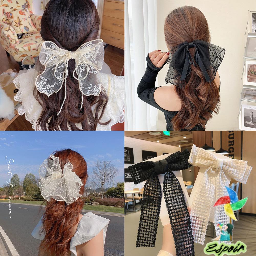 Kẹp Tóc Phối Ren Màu Trắng Đen Thanh Lịch