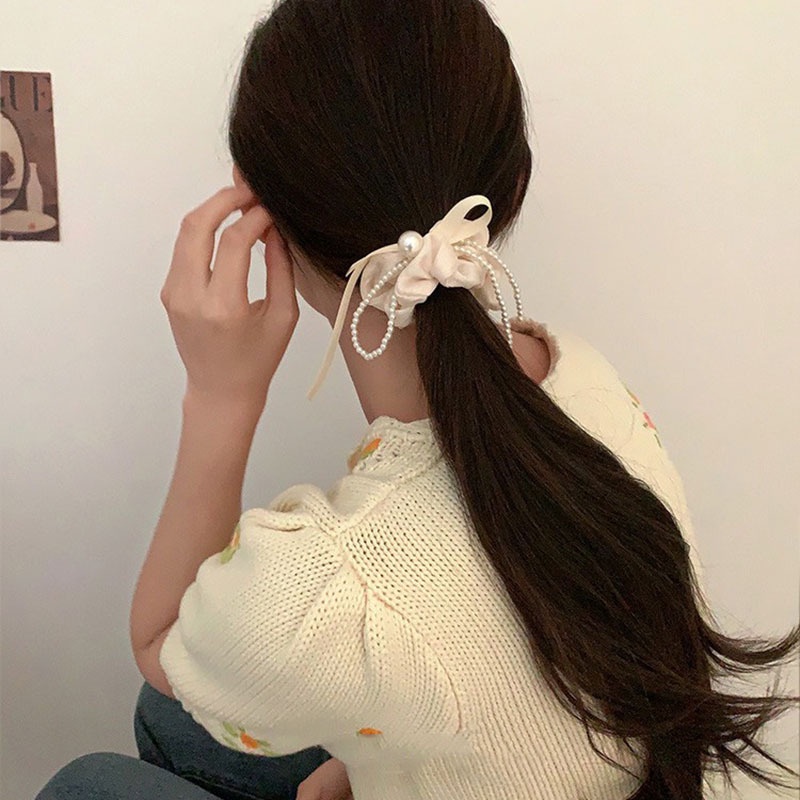 Dây Cột Tóc Co Giãn Đính Nơ Sau Lưng Phong Cách Hàn Quốc