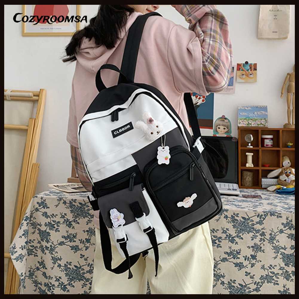 Ba Lô Nylon Dễ Thương Nhiều Túi Có Khóa Kéo Dành Cho Nữ