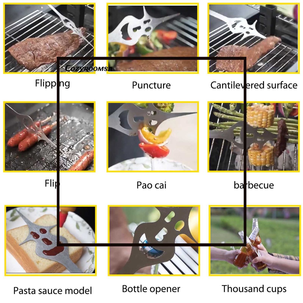 Nĩa Nướng Thịt BBQ Bằng Thép Không Gỉ 6 Trong 1