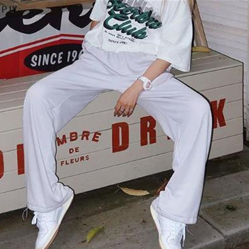 Quần Dài Ống Rộng Phối Dây Rút In Chữ Phong Cách Harajuku Thời Trang Mùa Hè Dành Cho Nữ PJ