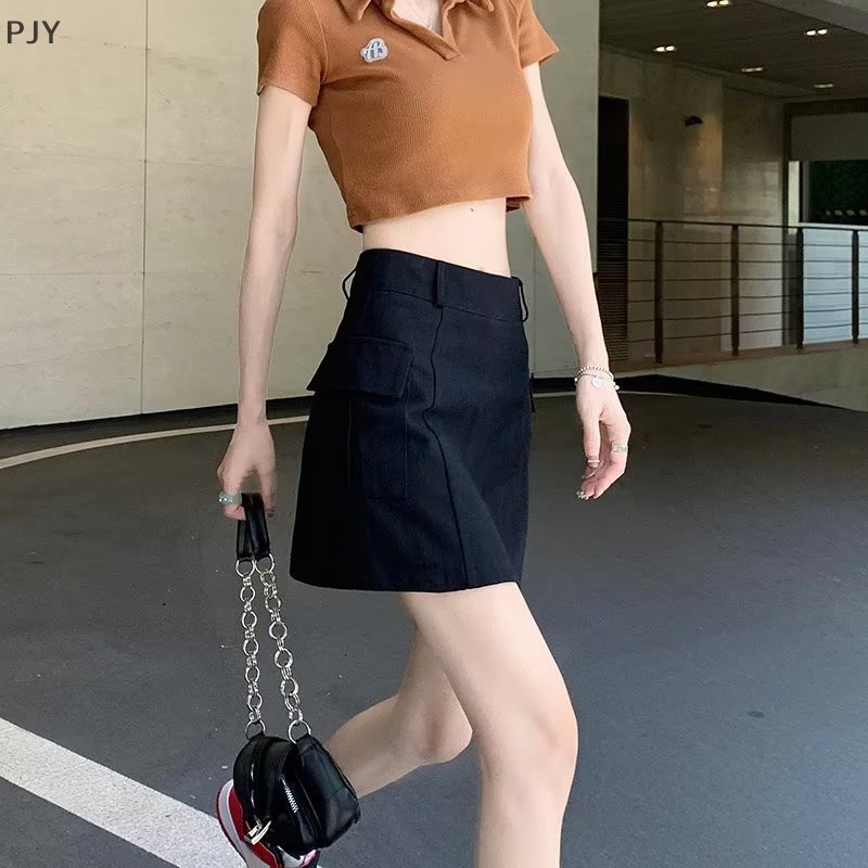 Pjy Chân Váy Denim Có Túi Dáng Ôm Màu Trơn Đơn Giản Sáng Tạo Phong Cách Hàn Quốc Dễ Phối Đồ Thời Trang Mùa Hè Dành Cho Bạn Nữ PJ