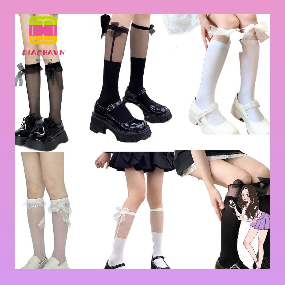 Vớ Ren Dài Qua Gối Giữ Ấm Chân Đính Nơ Ruy Băng Thời Trang Mùa Hè Cho Nữ