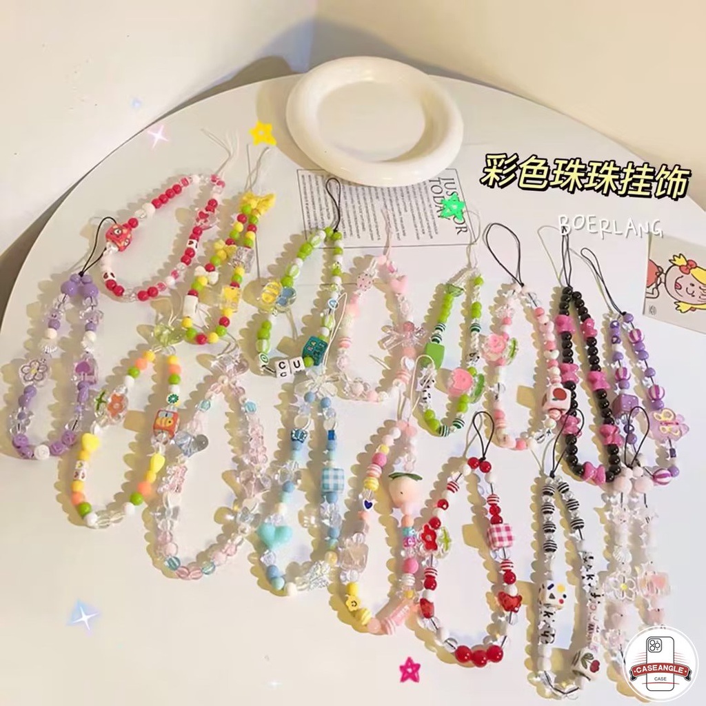 Dây Đeo Điện Thoại Xâu Hạt Ngọc Trai Hình Thỏ / Gấu Dễ Thương Kiểu Hàn Quốc Charms