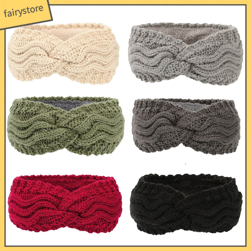 Băng Đô Cài Tóc Vải Lông Cừu Dày Dặn Co Giãn Màu Trơn Thắt Nút Dành Cho Nữ