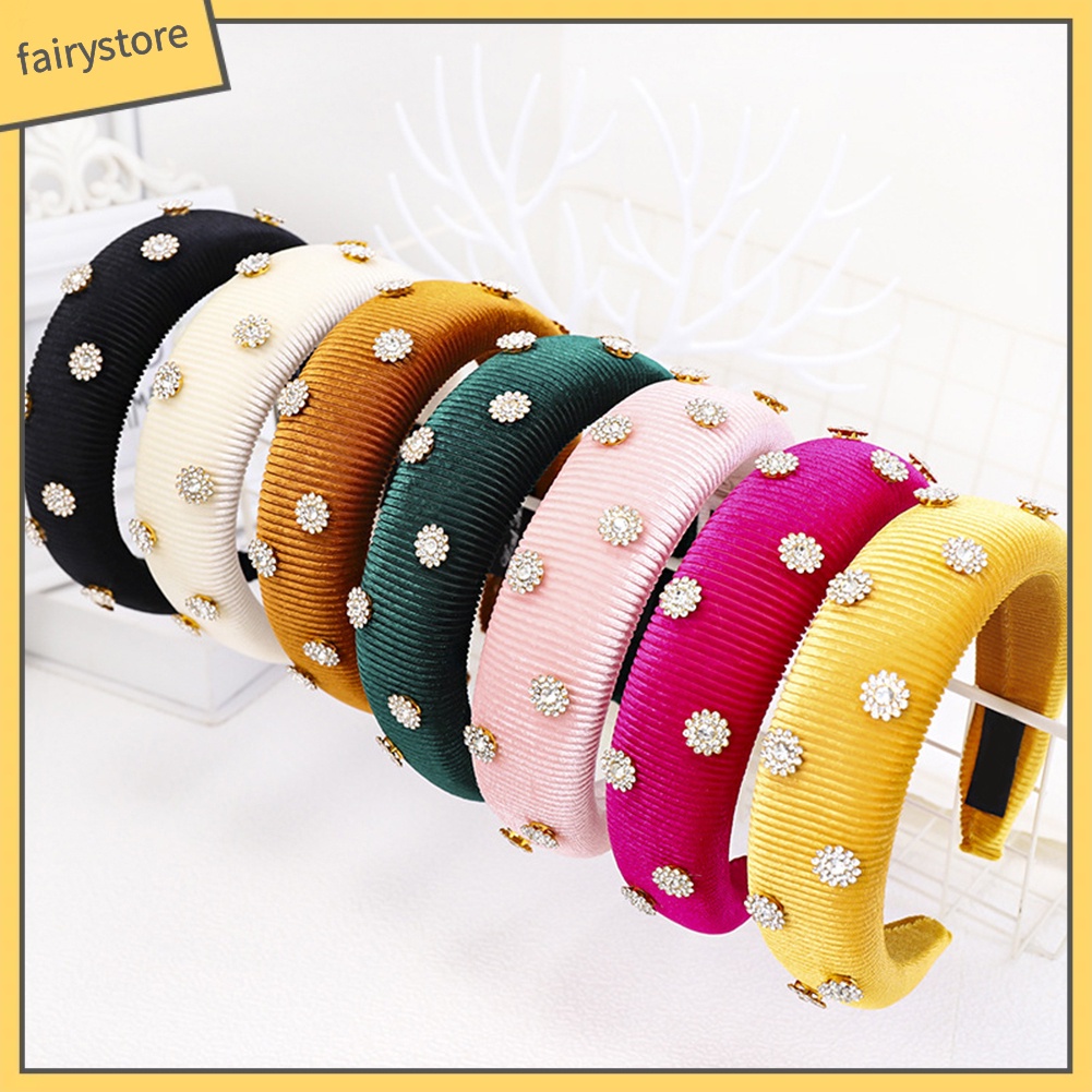 Băng Đô Cài Tóc Bằng Mút Xốp Dày Đính Đá Hình Hoa Cho Nữ