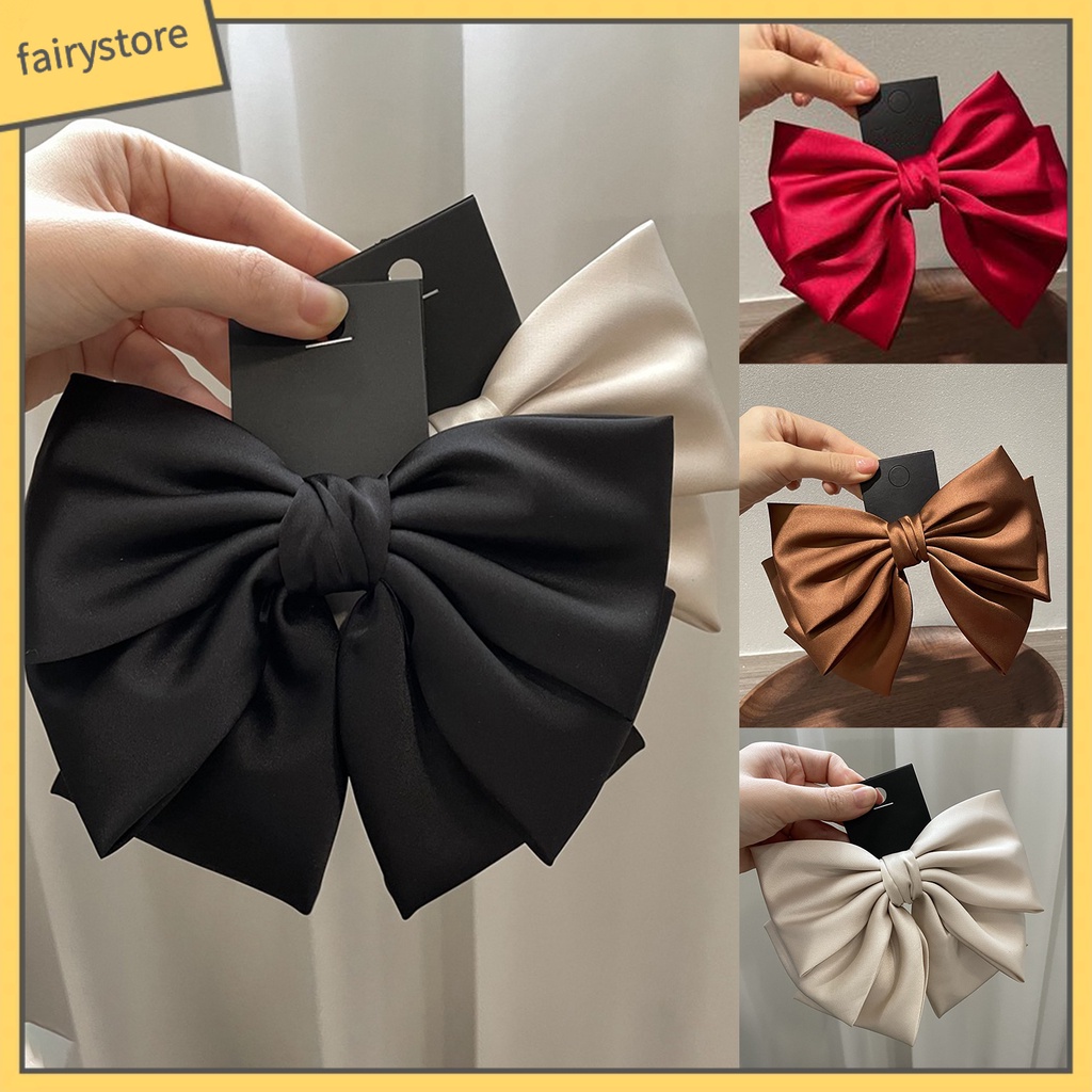 Kẹp Tóc Ba Lớp Hình Nơ Lớn Không Trơn Màu Sắc Trọng Lượng Nhẹ Dành Cho Nữ