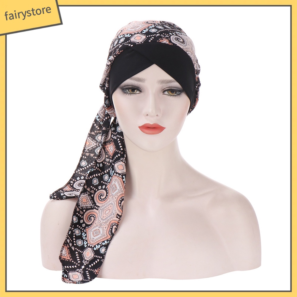 Mũ Trùm Đầu Kiêm Khăn Choàng Cổ Bằng Vải In Hoa Đuôi Dài Cho Nữ