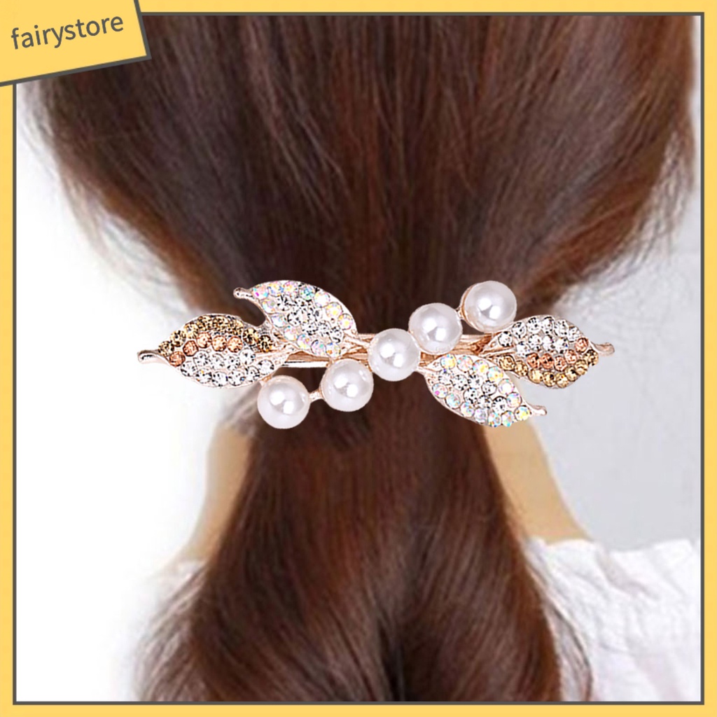 Kẹp Tóc Đuôi Ngựa Hình Chiếc Lá Đính Đá Siêu Nhẹ