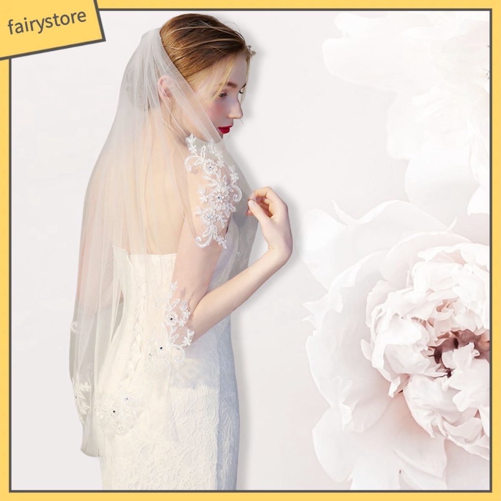 [FRO] Mạng Che Mặt Phối Ren Lưới Đính Đá Quyến Rũ Đẹp Mắt Với Một Lớp Trang Trí Tóc Để Chụp Ảnh Cưới