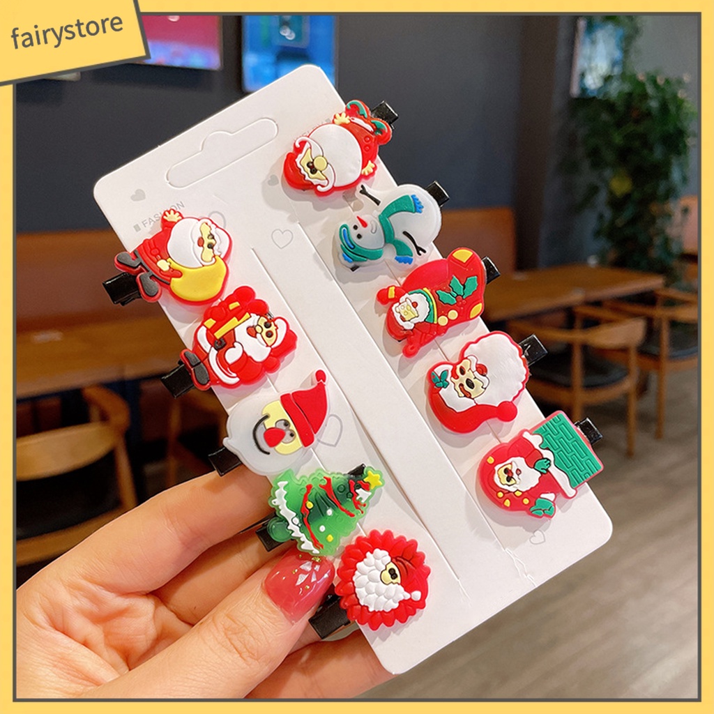[FRO] Set 10 Kẹp Tóc Họa Tiết Bông Tuyết Giáng Sinh Hoạt Hình Dễ Phối Đồ Dành Cho Trẻ Em