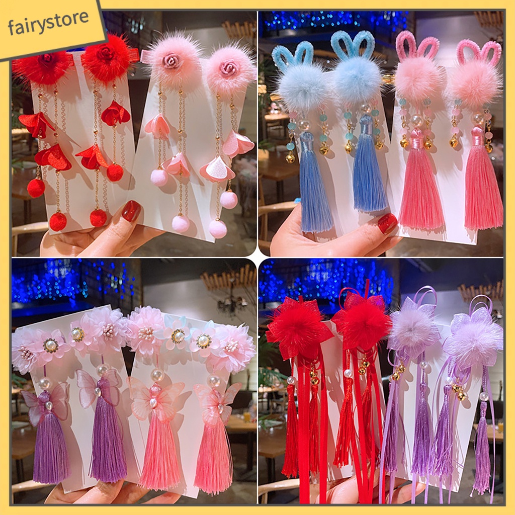 Kẹp Tóc Đính Bóng Lông Tua Rua Phong Cách Vintage Cho Nữ