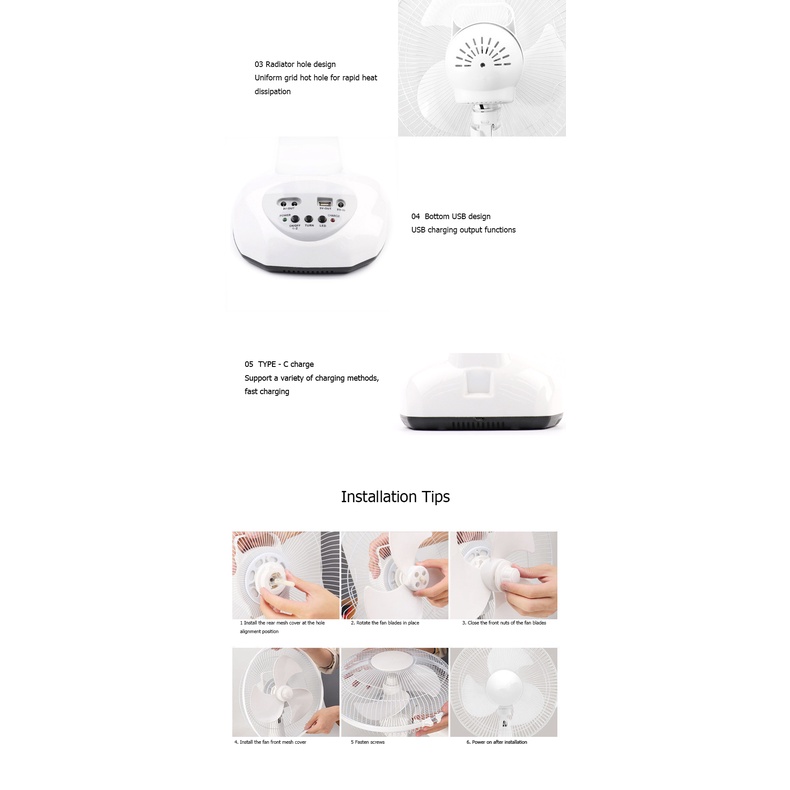Quạt năng lượng mặt trời Quạt bàn sạc AC/DC Cắm trại ngoài trời Khẩn cấp có đèn LED Cổng USB Quạt làm mát văn phòng tại nhà Giá xuất xưởng