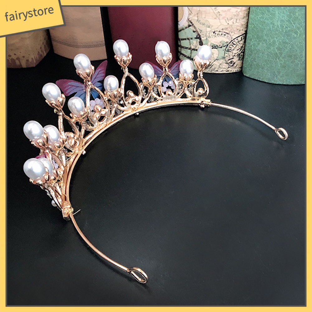 Băng Đô Cài Tóc Hình Vương Miện Đính Đá &amp; Ngọc Trai Giả