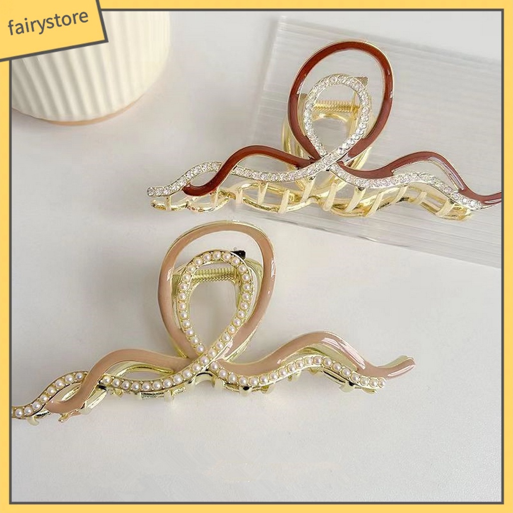 Kẹp Tóc Hình Gợn Sóng Đính Đá / Ngọc Trai Giả Chống Trượt Siêu Bền Thời Trang Cho Nữ