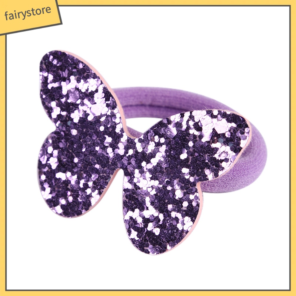 Set 7 Dây Cột Tóc Co Giãn Đính Kim Sa Hình Bướm Cho Bé Gái