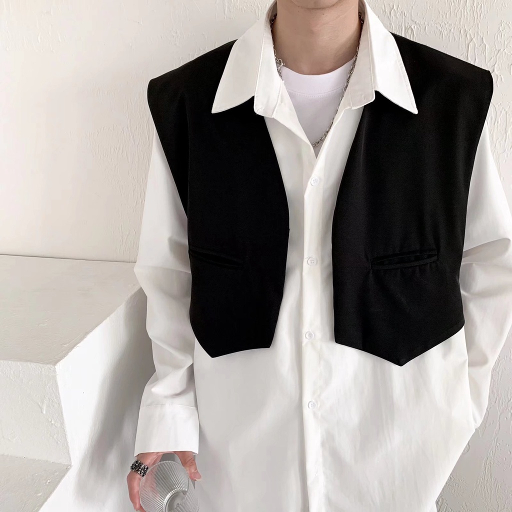 Áo Khoác Vest Ngắn Dáng Rộng Phối Ruy Băng Thời Trang Xuân Thu Mới Cho Nam