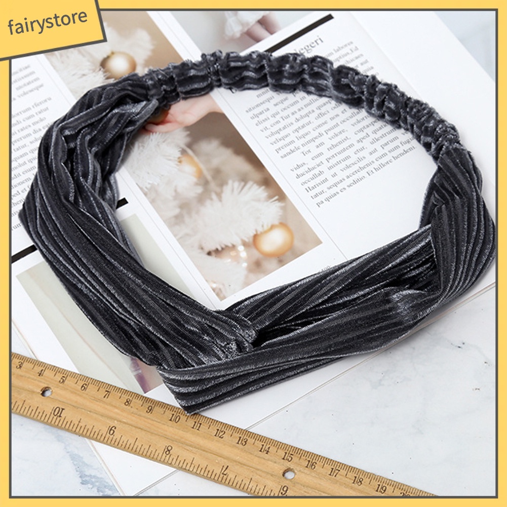 Băng Đô Nhung Thắt Nút Chéo Màu Trơn Dùng Rửa Mặt Trang Điểm Cho Nữ