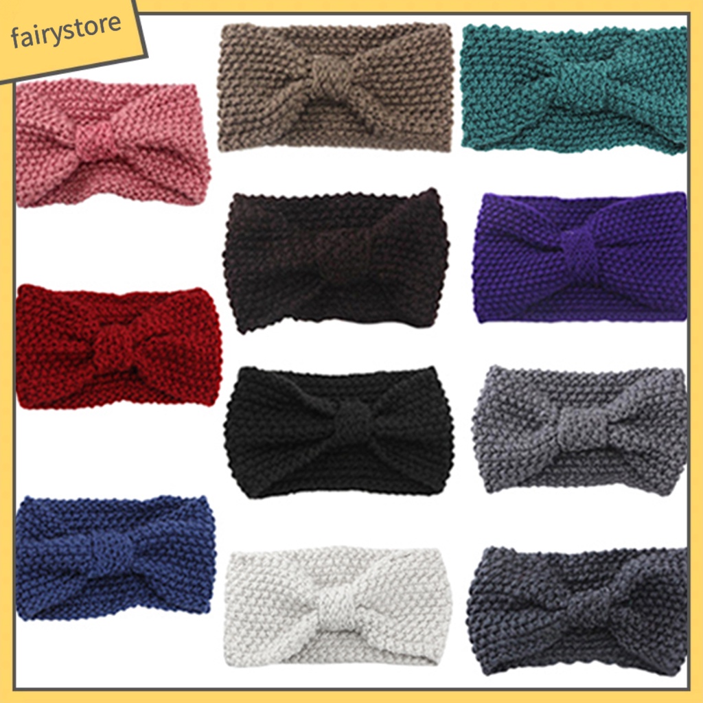 [FRO] Băng Đô Dệt Kim Thắt Nơ Màu Trơn Ấm Áp Mùa Đông Cho Nữ