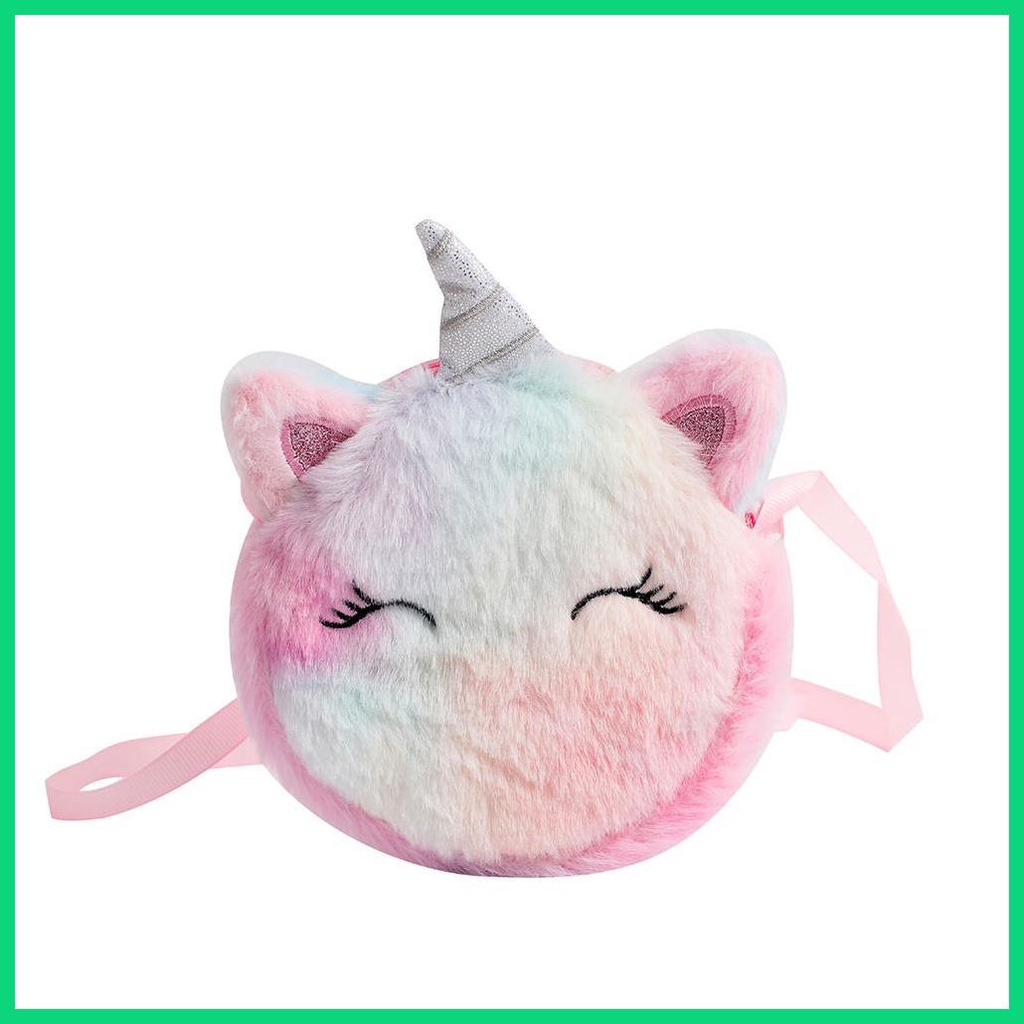 Túi Đeo Chéo Hình Kỳ Lân Hoạt Hình Nhồi Bông Đáng Yêu Dành Cho Bé Gái