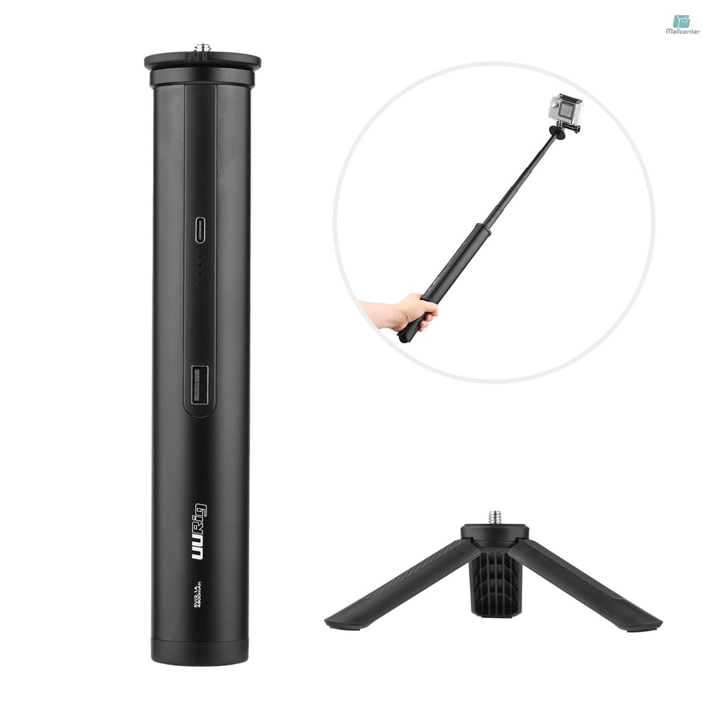 UURig Extendable Power Bank Hand Grip 4800mAh Large Capacity Charging Grip USB-A Output &amp; Type-C Input 4-section Telescoping Selfie Stick with Mini Tripod Sports Camera Mount Adapter USB Cable  Cover