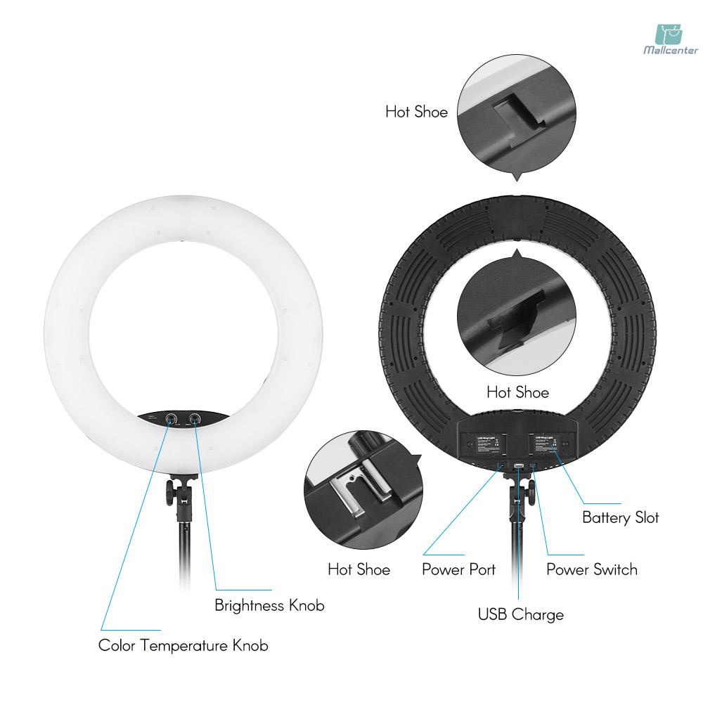 18 Inch Dimmable SMD LED Ring Light Kit 48W Stepless Brightess Adjustment 3200K-5600K Lighting Ringlight with Tripod Stand Carrying Bag Cell Phone Holder Hot Shoe Adapter for YouTube Video Live Stream