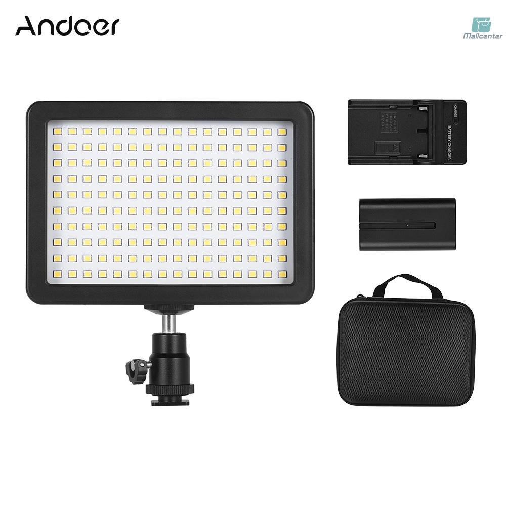 Andoer W160 LED Video Light Camera Lamp Dimmable 5600K Color Temperaure with 3 Filters/ 2200mAh F550 Battery/ Power Adapter/ Mini Ball Head/ Carrying Bag Studio Portrait Lighting Kit