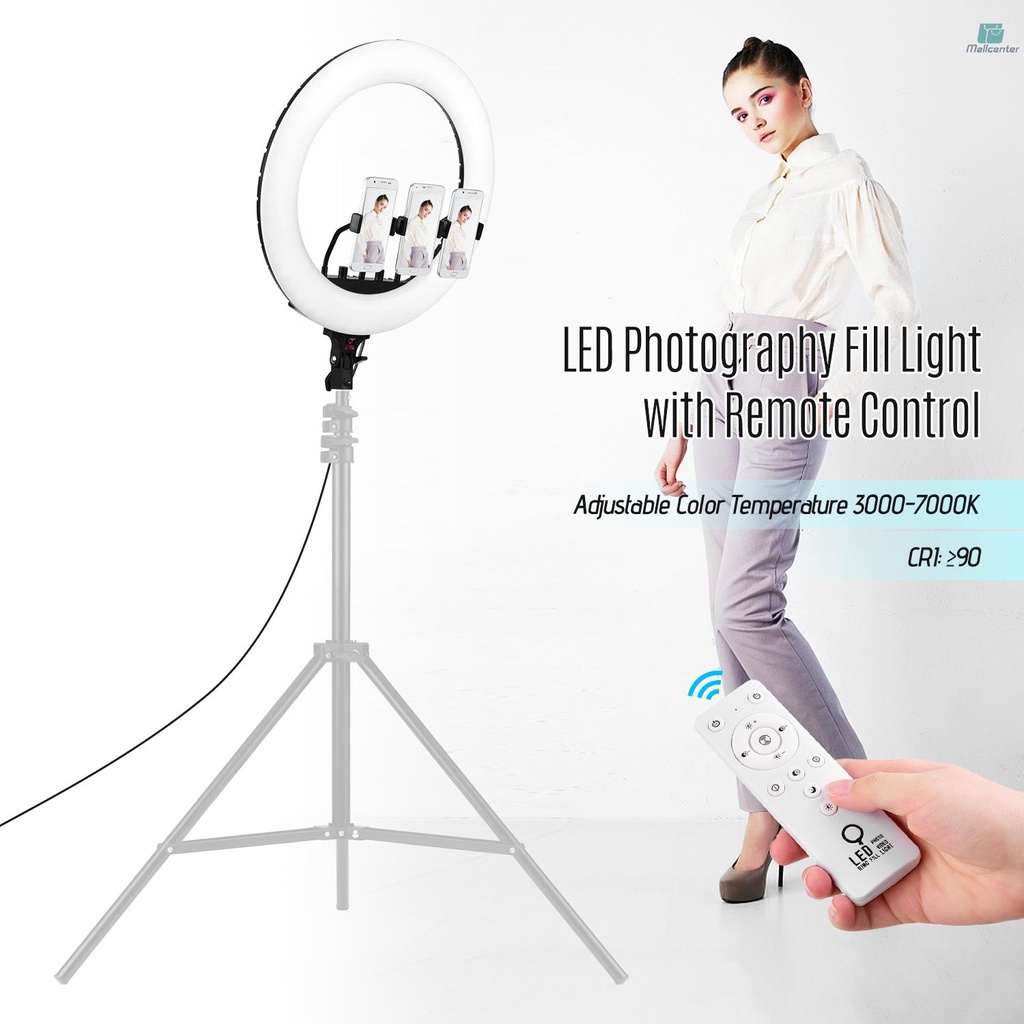 18inch Video LED Ring Light Dimmable 3000-7000K Remote Control with 3 Phone Clamps Phone Remote Shutter for Studio Portrait Photography Live Streaming