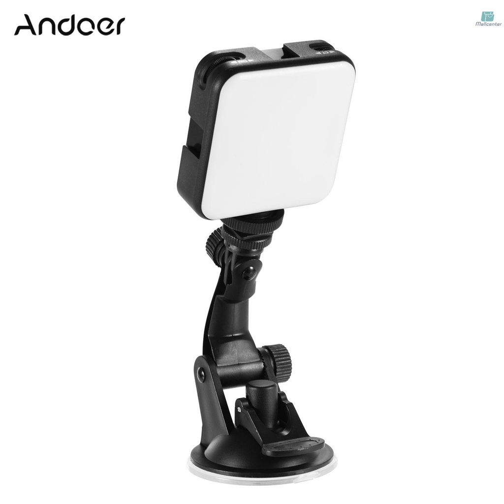 Andoer W64 Video Conference Lighting Kit with 6W Mini Bi-color Vlog LED Light 2500K-6500K Dimmable Rechargeable 3 Cold Shoes + Suction Cup Mount for Laptop Live Streaming Online Meeting