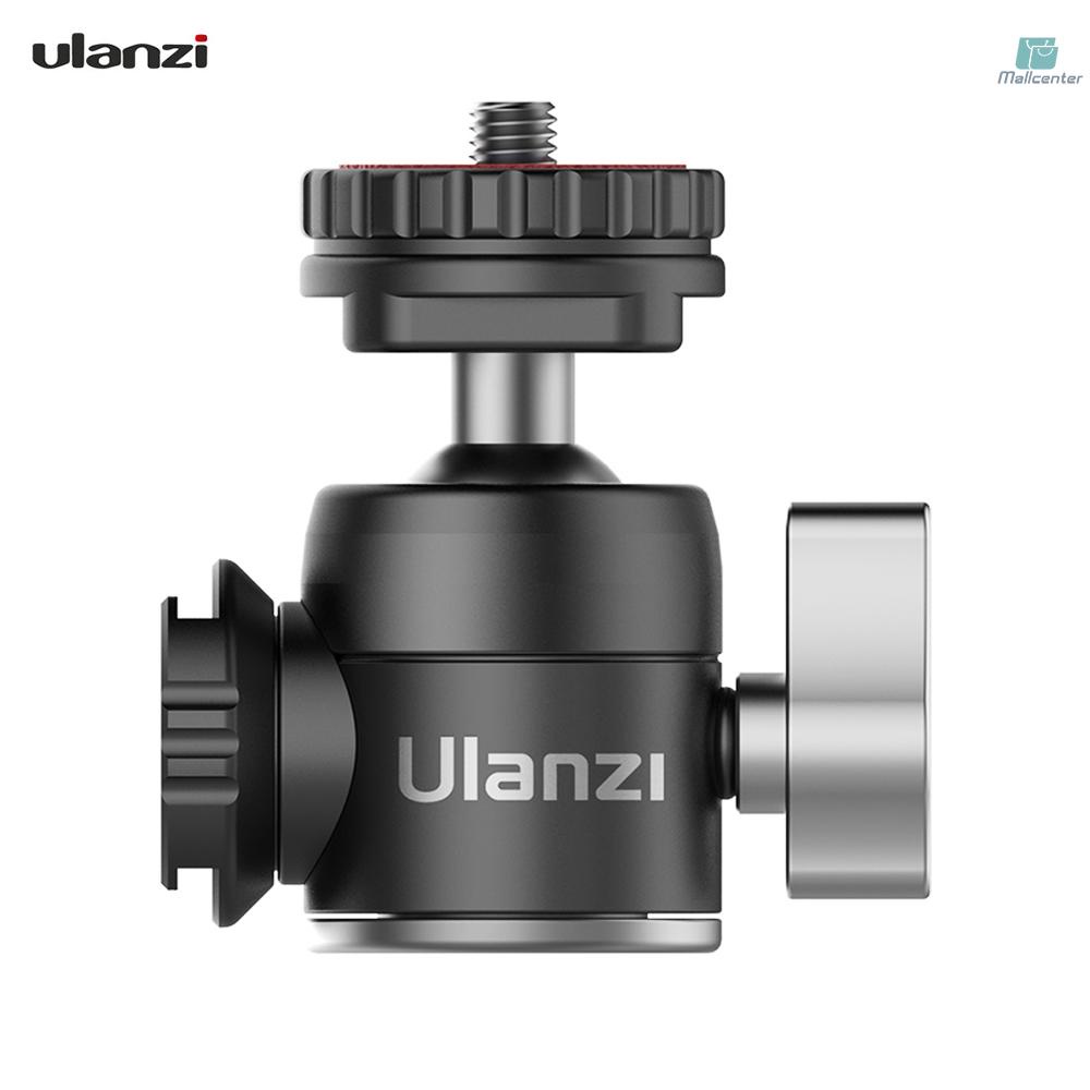 Ulanzi U-60 Full Metal Mini Ballhead with Dual Cold Shoes Extension Microphone Mounting 360 Degrees Panoramic Ball Head Max Loading 10KG Vlog Video Shooting Accessories Compatible with DSLR Cameras