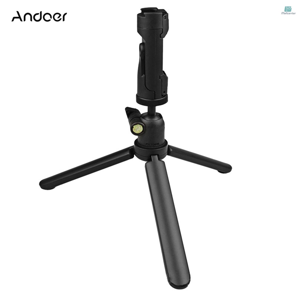 Andoer Video Vlog Table Tripod with Phone Holder 5KG Payload 360° Swivel 90° Fold Adjusting for Smartphone Video Making