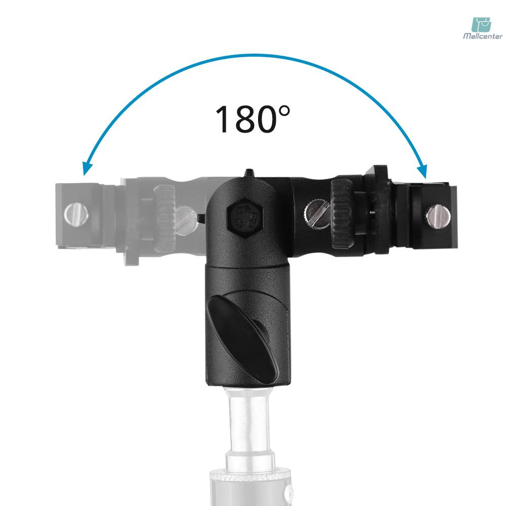 T-shaped Dual Flash Bracket Flash Speedlite Stand with 2 Cold Shoe Mounts 1/4 Inch to 3/8 Inch Mount Umbrella Hole Replacement for   YONGNUO Flash for Light Stand Photography Umbrella