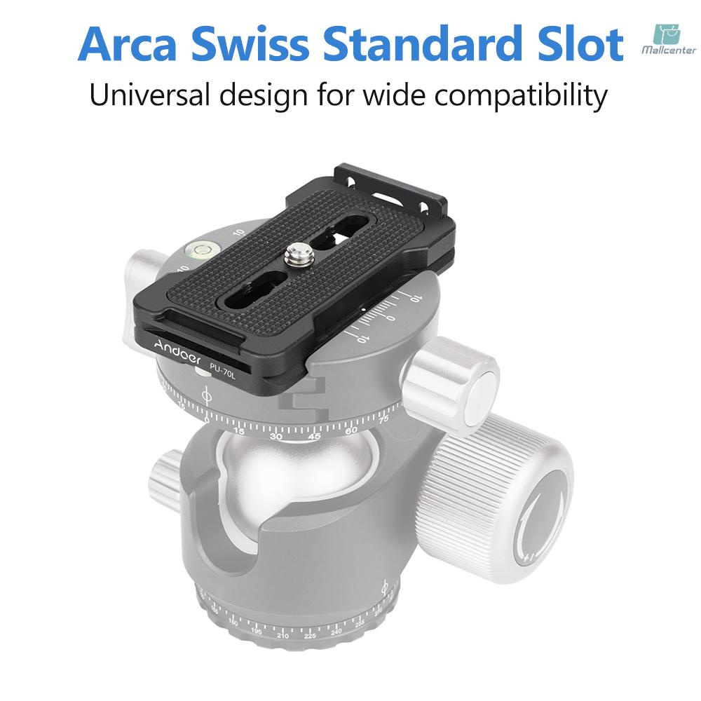 Andoer PU-70L Quick Release Plate 70mm QR Plate 1/4 Inches Mounting Screw Compatible with Arca Swiss Standard Tripod Head