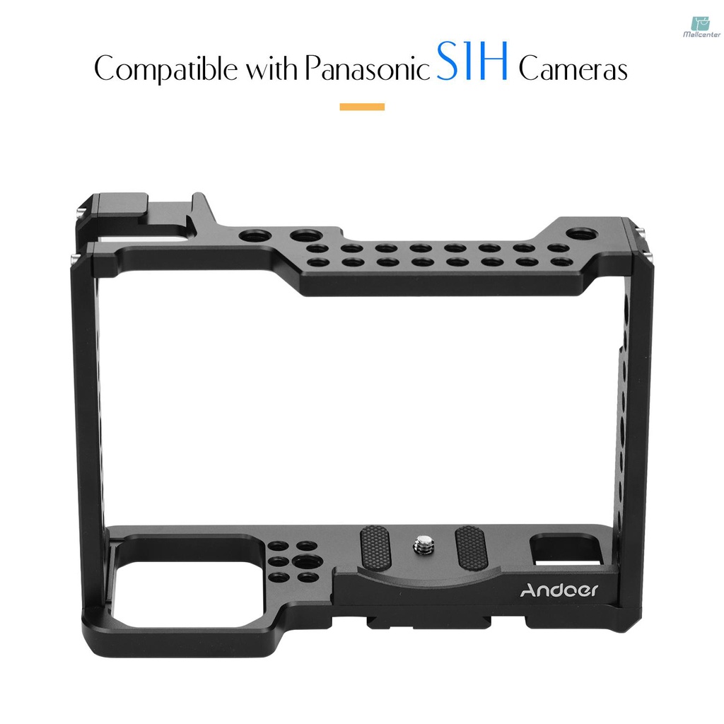 Andoer Professional Video Accessories Full Frame Camera Cage Aluminum Alloy Camera Case Bracket with Extension Thread Holes Cold Shoe Mount Filming Equipment Compatible with Panasonic S1H Cameras