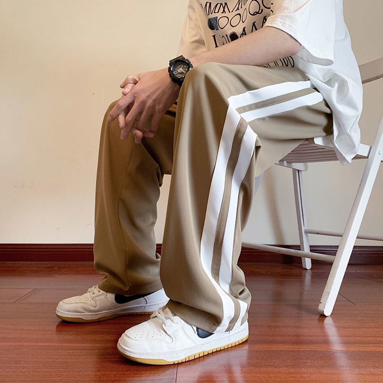 Quần Dài Ống Rộng Họa Tiết Kẻ Sọc Thời Trang Hong Kong Cho Nam