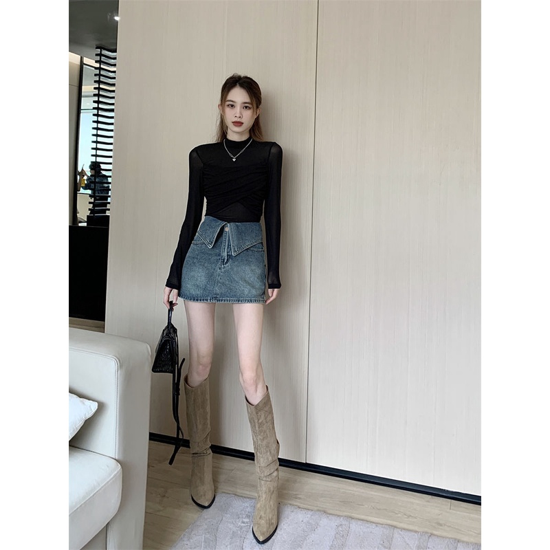 Y2k Chân Váy Jean Denim Chữ a Lưng Cao Phong Cách Hong Kong Thời Trang Mùa Hè 2023 Cho Nữ