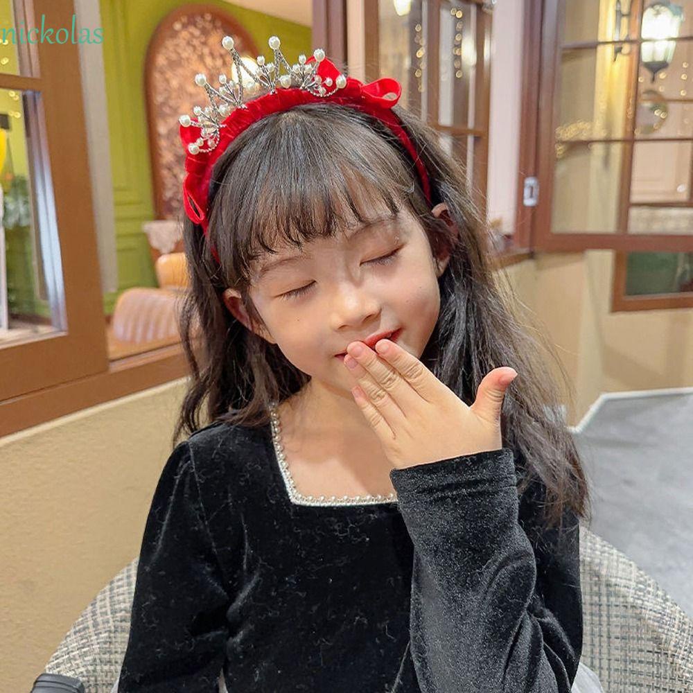 Băng Đô Cài Tóc Hình Vương Miện Bằng Vải Nhung Chống Trượt Phong Cách Retro Mừng Năm Mới