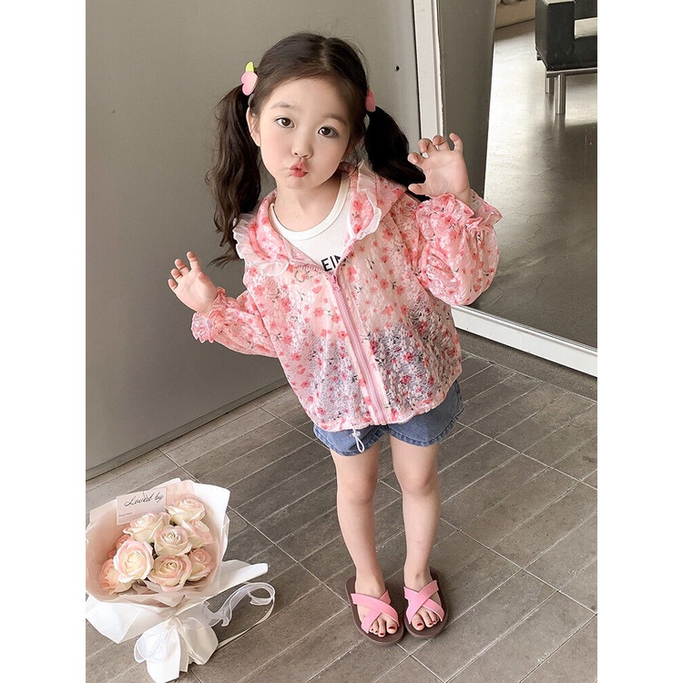 Áo Khoác Chống Nắng Có Mũ Trùm Phối Ren Mỏng Phong Cách Nhật Hàn Thời Trang Mùa Hè Hàng Mới 2023 Dành Cho Bé Gái