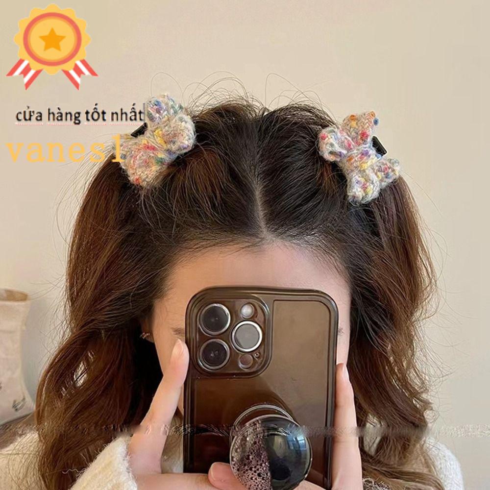 Kẹp Tóc Càng Cua Đính Nơ Vải Lông Xù Kiểu Retro Ngọt Ngào VANES1 Cho Bạn Gái
