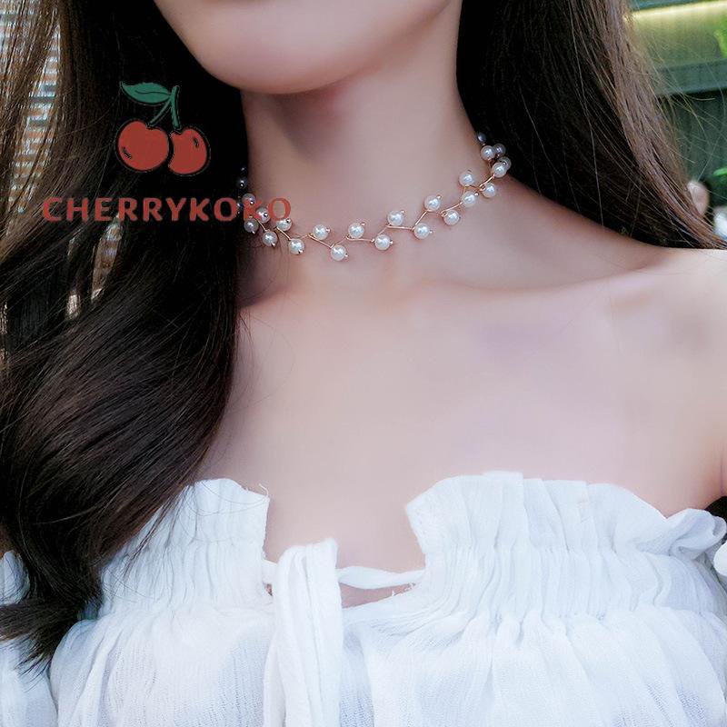 🍒🍒CHERRYKOKO Vòng cổ xương đòn phối hạt ngọc trai thả dài cho nữ