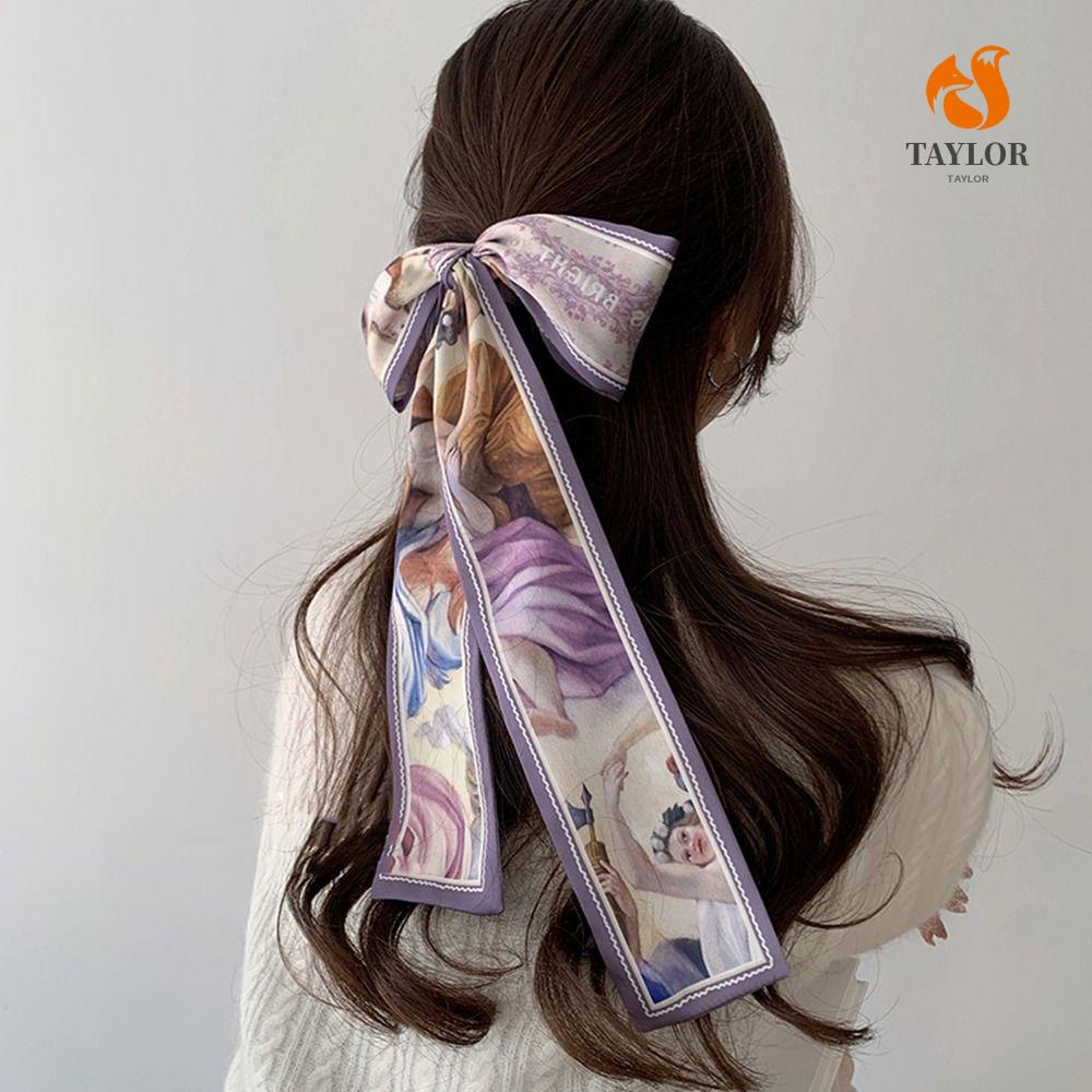 Taylor1 Khăn Lụa Satin Thắt Nơ In Họa Tiết Tranh Sơn Dầu Cổ Điển Hai Mặt Trang Trí Tóc / Khăn Choàng Cổ