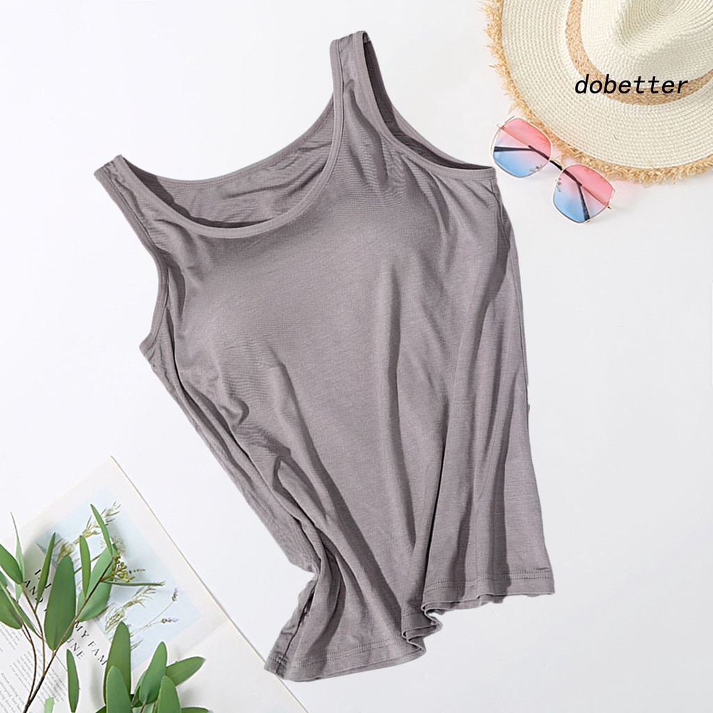 Áo Hai Dây Cổ Tròn Màu Trơn Co Giãn Kèm Miếng Lót Ngực Thời Trang Đường Phố Cho Nữ